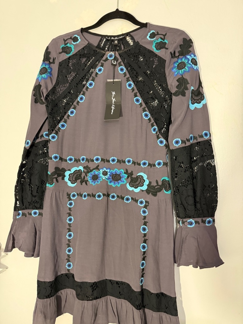NWT For Love& Lemons Cecelia Purple Floral-Detail Long Sleeve Mini Dress small - Picture 5 of 7